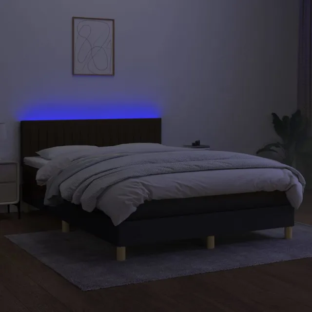 Sommier à lattes de lit avec matelas LED Noir 140x190 cm Tissu