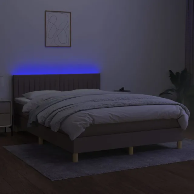 Sommier à lattes de lit avec matelas LED Taupe 140x190 cm Tissu