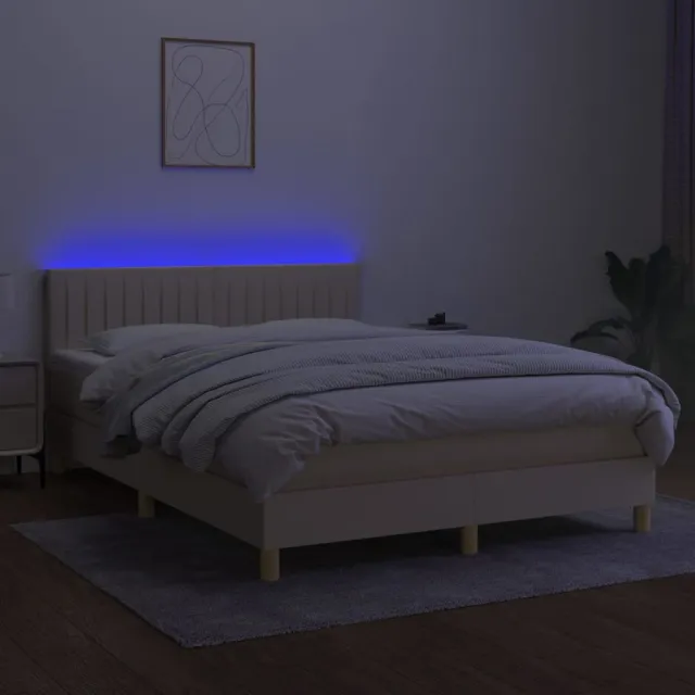 Sommier à lattes de lit avec matelas LED Crème 140x200 cm Tissu