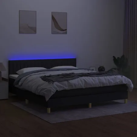 Sommier à lattes de lit avec matelas LED Noir 160x200 cm Tissu