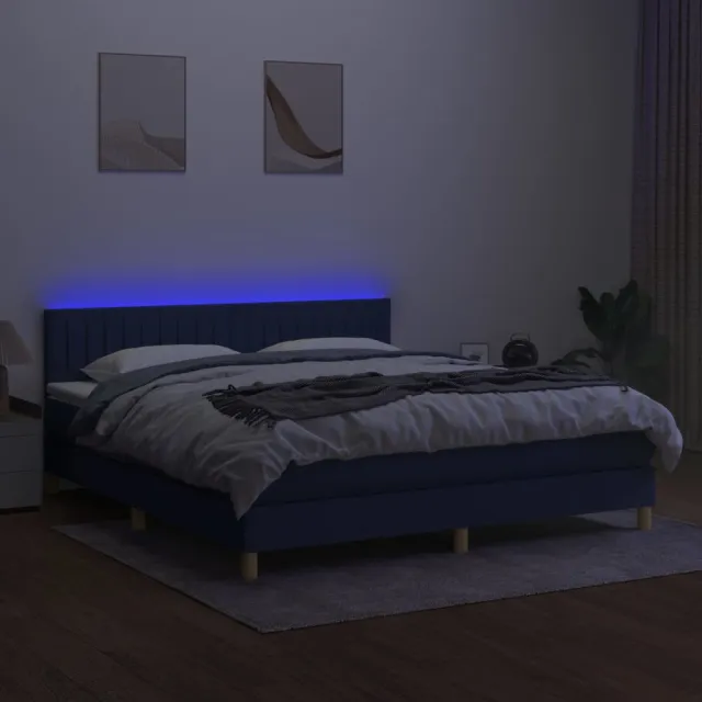 Sommier à lattes de lit avec matelas LED Bleu 160x200 cm Tissu