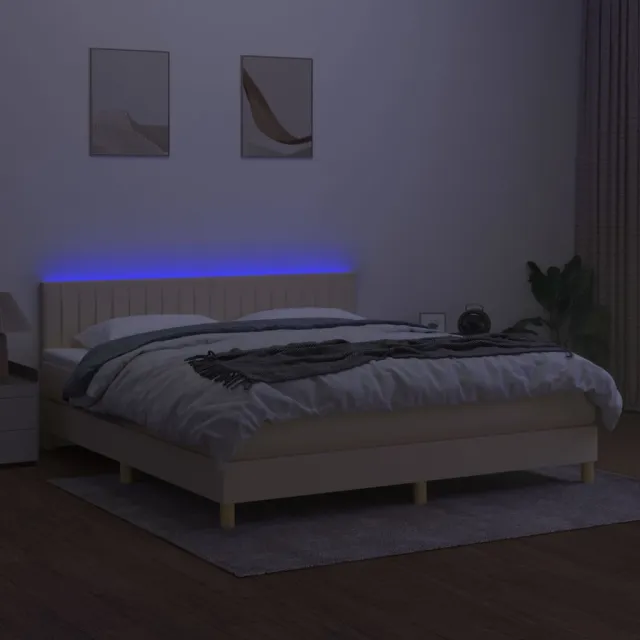 Sommier à lattes de lit avec matelas LED Crème 180x200 cm Tissu