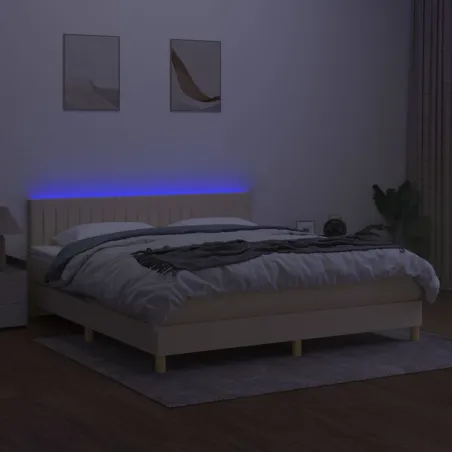 Sommier à lattes de lit avec matelas LED Crème 180x200 cm Tissu