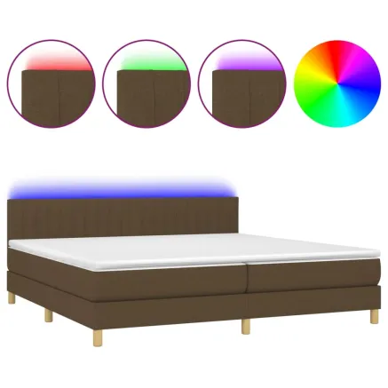 Sommier à lattes de lit matelas et LED Marron foncé 200x200 cm 2
