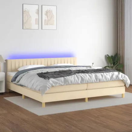 Sommier à lattes de lit et matelas et LED Crème 200x200cm Tissu