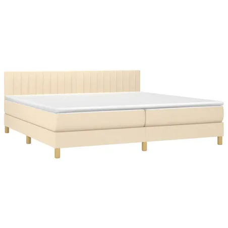 Sommier à lattes de lit et matelas et LED Crème 200x200cm Tissu