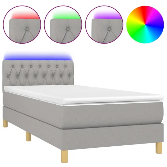 Sommier à lattes de lit avec matelas et LED Gris clair 90x200cm
