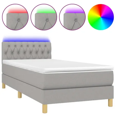 Sommier à lattes de lit avec matelas et LED Gris clair 90x200cm