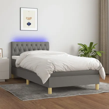 Sommier à lattes de lit avec matelas et LED Gris foncé 90x200cm