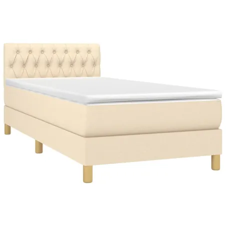 Sommier à lattes de lit avec matelas LED Crème 90x200 cm Tissu