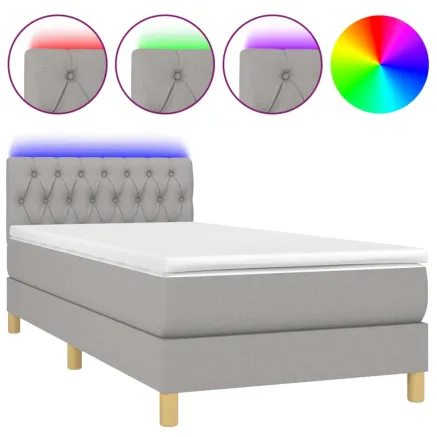Sommier à lattes de lit matelas LED Gris clair 100x200 cm Tissu 2