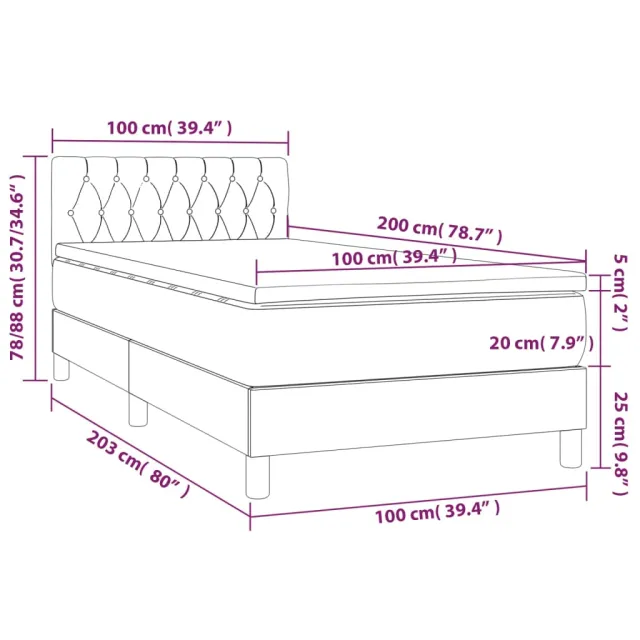 Sommier à lattes de lit avec matelas LED Noir 100x200 cm Tissu