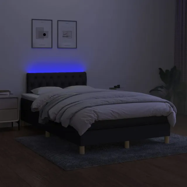 Sommier à lattes de lit avec matelas LED Noir 120x200 cm Tissu