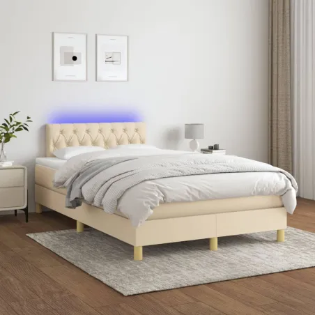 Sommier à lattes de lit avec matelas LED Crème 120x200 cm Tissu