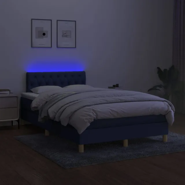 Sommier à lattes de lit avec matelas LED Bleu 120x200 cm Tissu