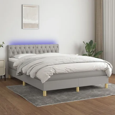 Sommier à lattes de lit et matelas et LED Gris clair 140x190 cm