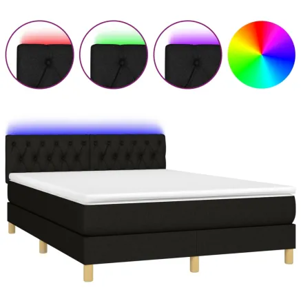 Sommier à lattes de lit avec matelas LED Noir 140x190 cm Tissu 2