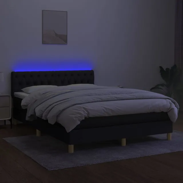 Sommier à lattes de lit avec matelas LED Noir 140x190 cm Tissu