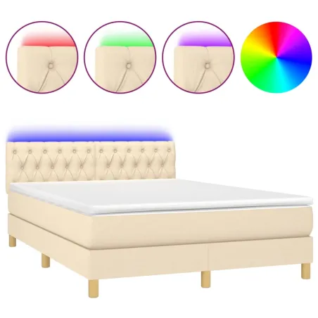 Sommier à lattes de lit avec matelas LED Crème 140x200 cm Tissu