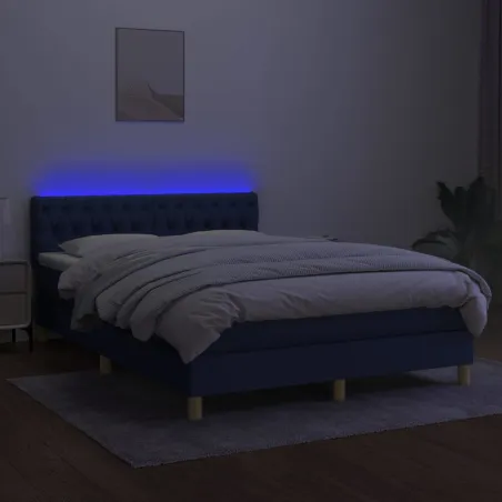 Sommier à lattes de lit avec matelas LED Bleu 140x200 cm Tissu