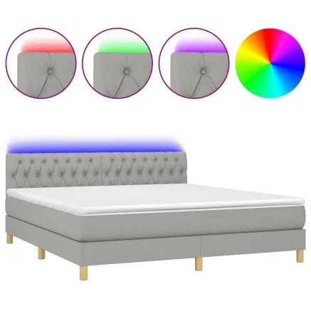 Sommier à lattes de lit matelas LED Gris clair 160x200 cm Tissu 2