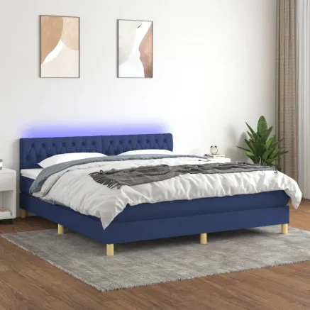 Sommier à lattes de lit avec matelas LED Bleu 160x200 cm Tissu