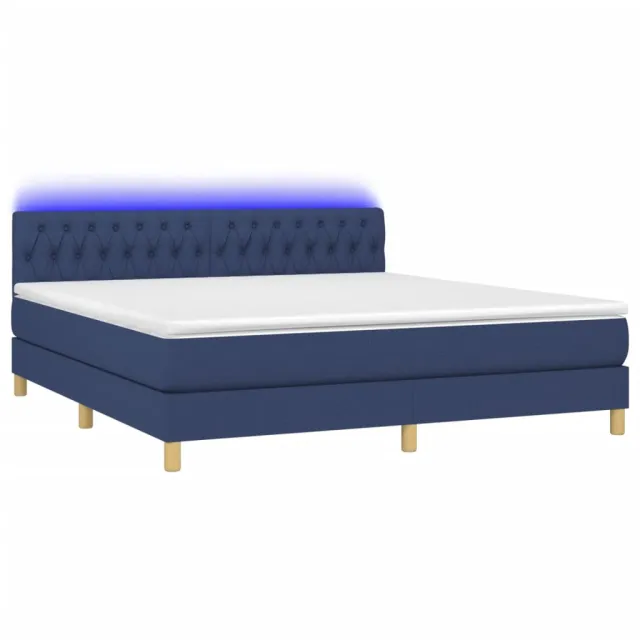 Sommier à lattes de lit avec matelas LED Bleu 160x200 cm Tissu