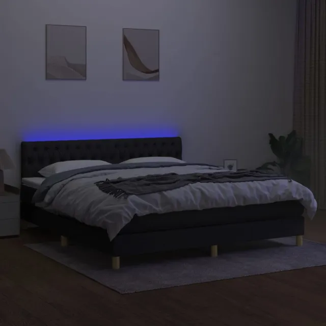 Sommier à lattes de lit avec matelas LED Noir 180x200 cm Tissu