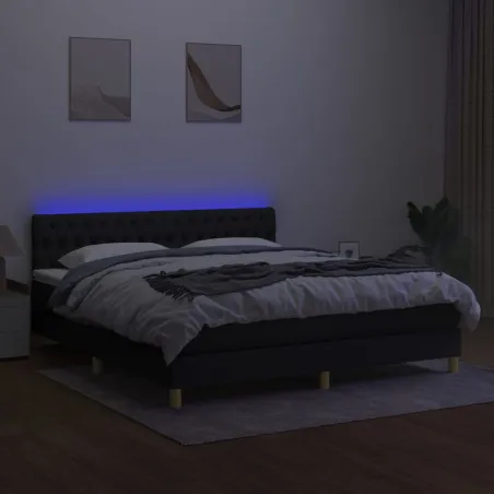 Sommier à lattes de lit avec matelas LED Noir 180x200 cm Tissu