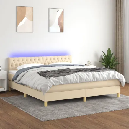 Sommier à lattes de lit avec matelas LED Crème 180x200 cm Tissu