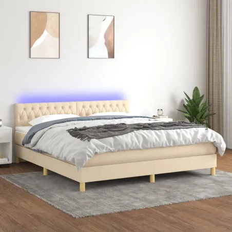 Sommier à lattes de lit avec matelas LED Crème 180x200 cm Tissu