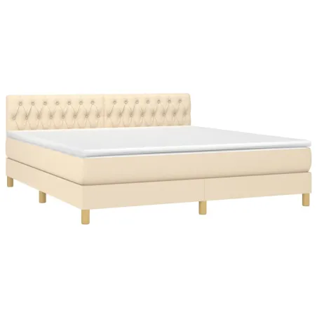Sommier à lattes de lit avec matelas LED Crème 180x200 cm Tissu