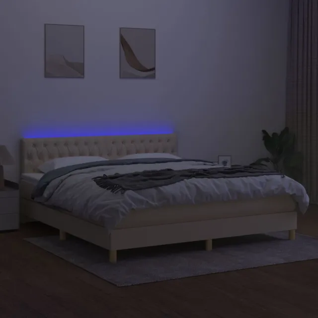Sommier à lattes de lit avec matelas LED Crème 180x200 cm Tissu