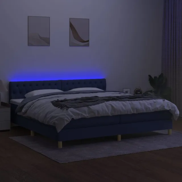 Sommier à lattes de lit et matelas et LED Bleu 200x200 cm Tissu