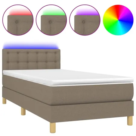 Sommier à lattes de lit avec matelas LED Taupe 90x200 cm Tissu