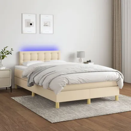 Sommier à lattes de lit avec matelas LED Crème 120x200 cm Tissu
