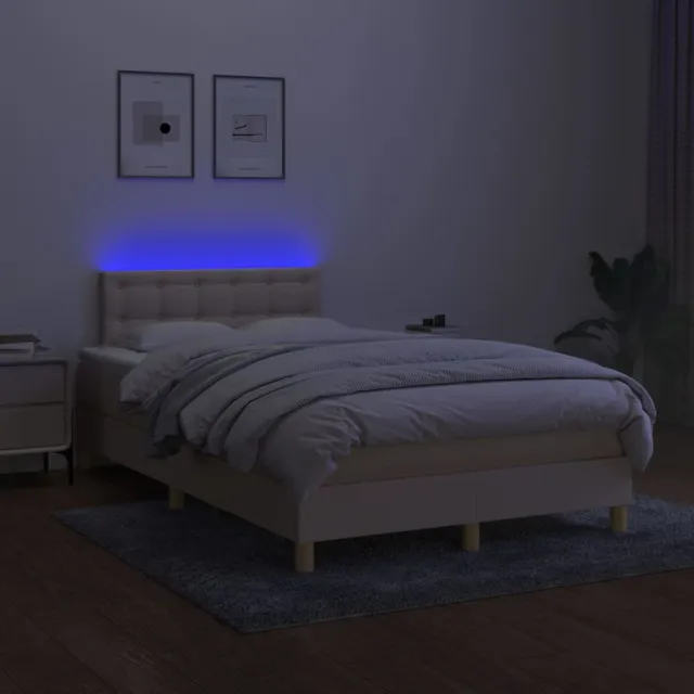 Sommier à lattes de lit avec matelas LED Crème 120x200 cm Tissu