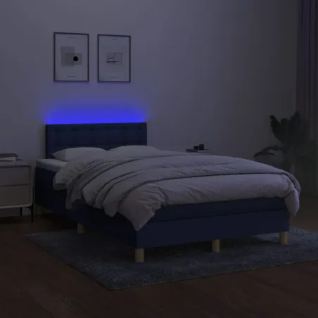 Sommier à lattes de lit avec matelas LED Bleu 120x200 cm Tissu