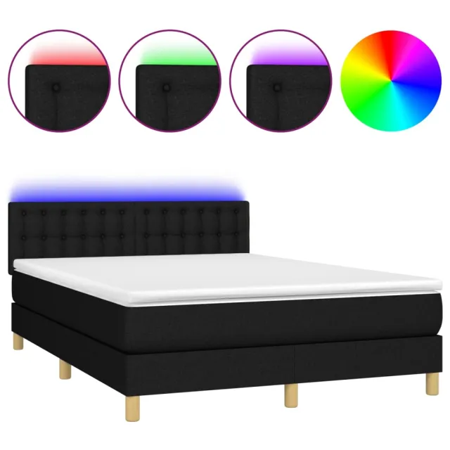 Sommier à lattes de lit avec matelas LED Noir 140x190 cm Tissu
