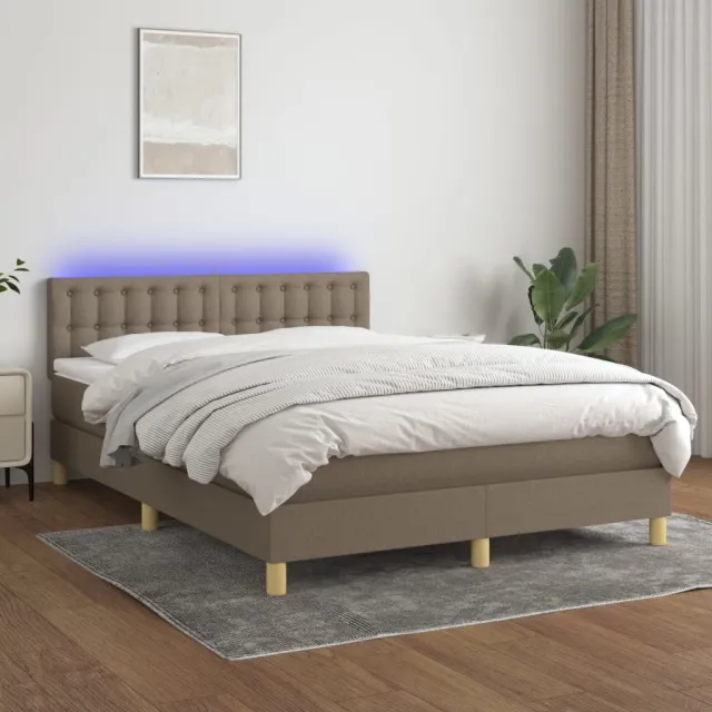 Sommier à lattes de lit avec matelas LED Taupe 140x190 cm Tissu