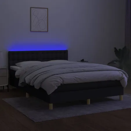 Sommier à lattes de lit avec matelas LED Noir 140x200 cm Tissu