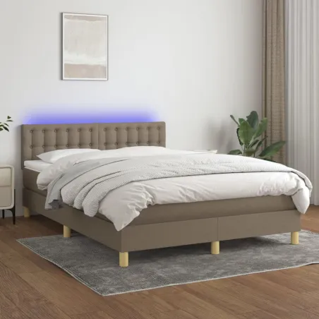 Sommier à lattes de lit avec matelas LED Taupe 140x200 cm Tissu