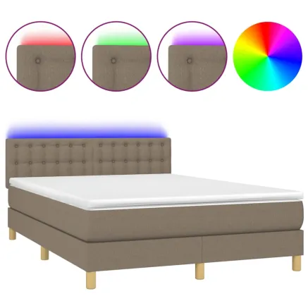 Sommier à lattes de lit avec matelas LED Taupe 140x200 cm Tissu 2