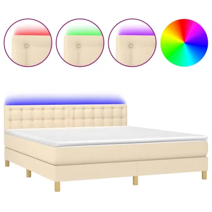 Sommier à lattes de lit avec matelas LED Crème 180x200 cm Tissu 2