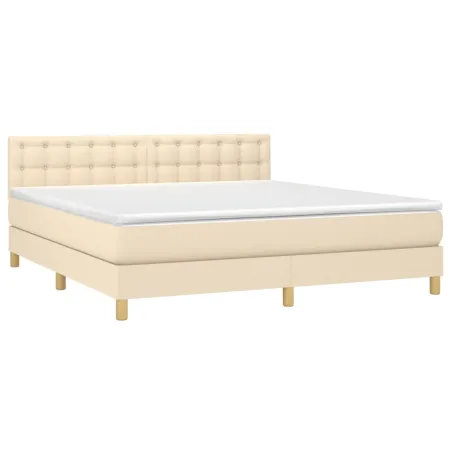 Sommier à lattes de lit avec matelas LED Crème 180x200 cm Tissu