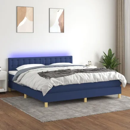 Sommier à lattes de lit avec matelas LED Bleu 180x200 cm Tissu