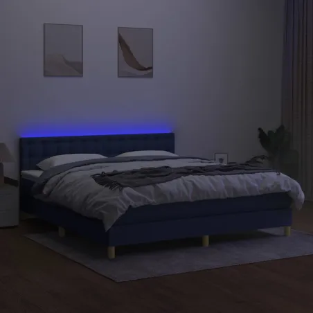 Sommier à lattes de lit avec matelas LED Bleu 180x200 cm Tissu