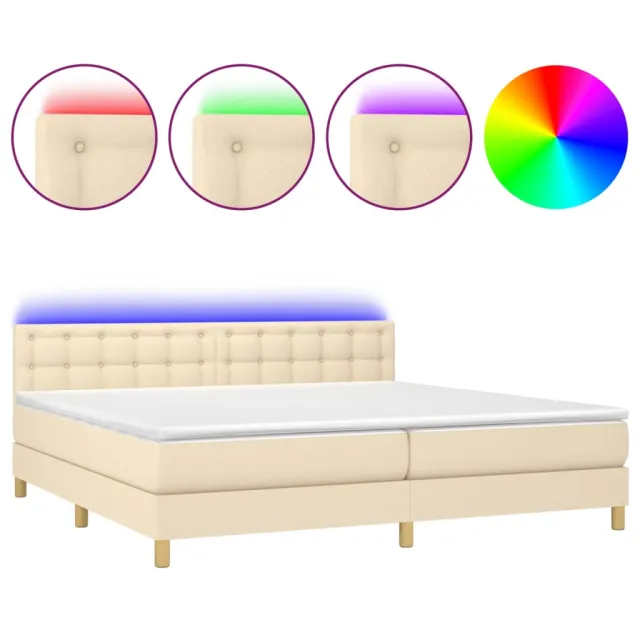 Sommier à lattes de lit et matelas et LED Crème 200x200cm Tissu