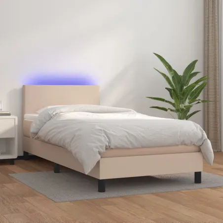 Sommier à lattes de lit matelas et LED Cappuccino 90x190cm