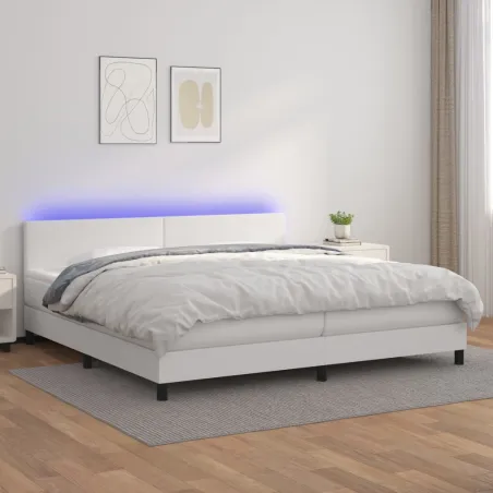 Sommier à lattes de lit avec matelas et LED Blanc 200x200 cm
